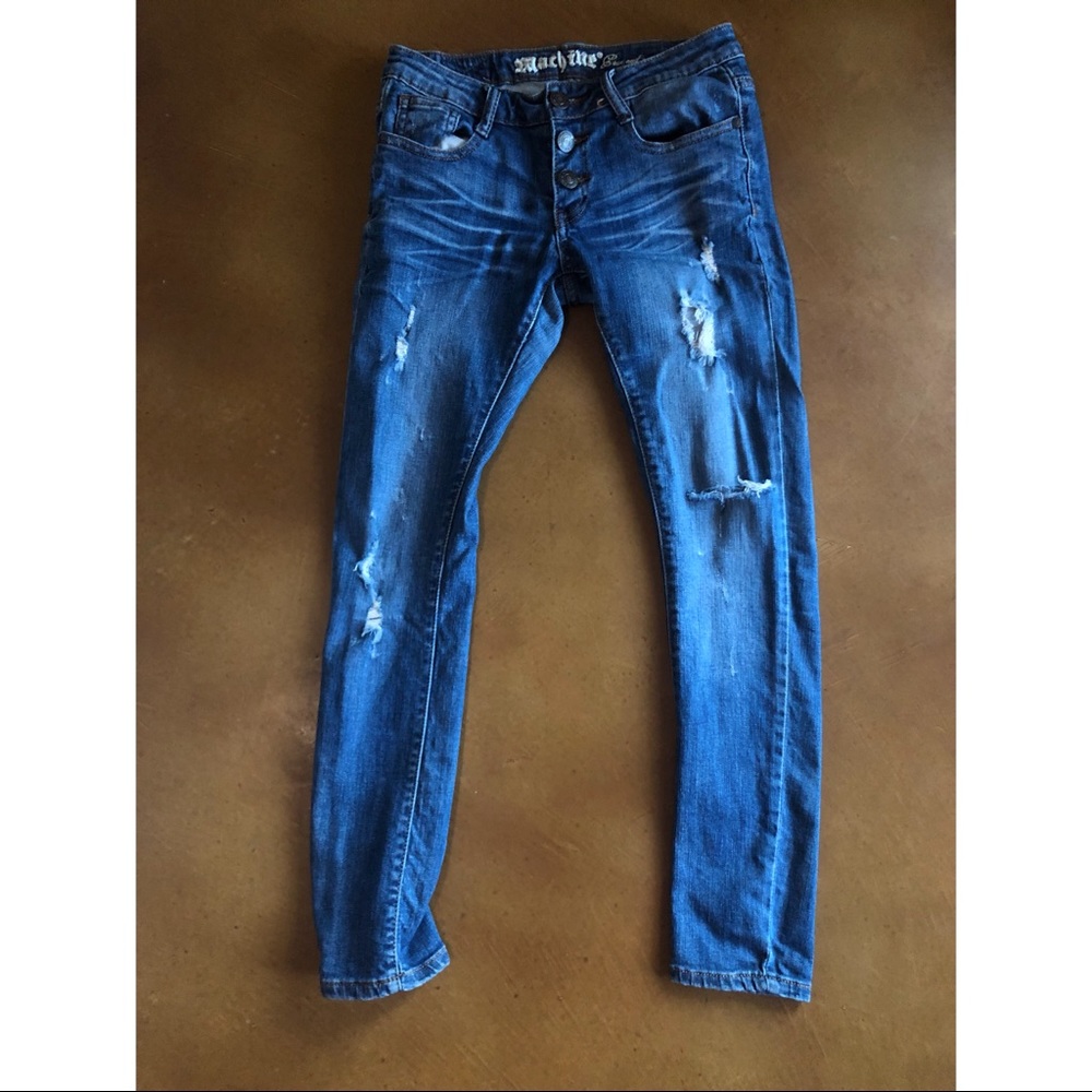 Machine Distressed Ripped Jeans